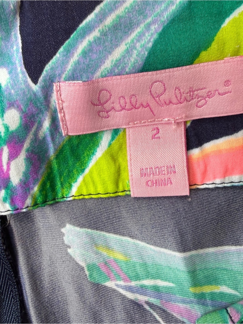 Lilly Pulitzer Braylen Palazzo Pants Navy Pink Green Tropical Leaf Wide Leg 2 - Picture 4 of 6
